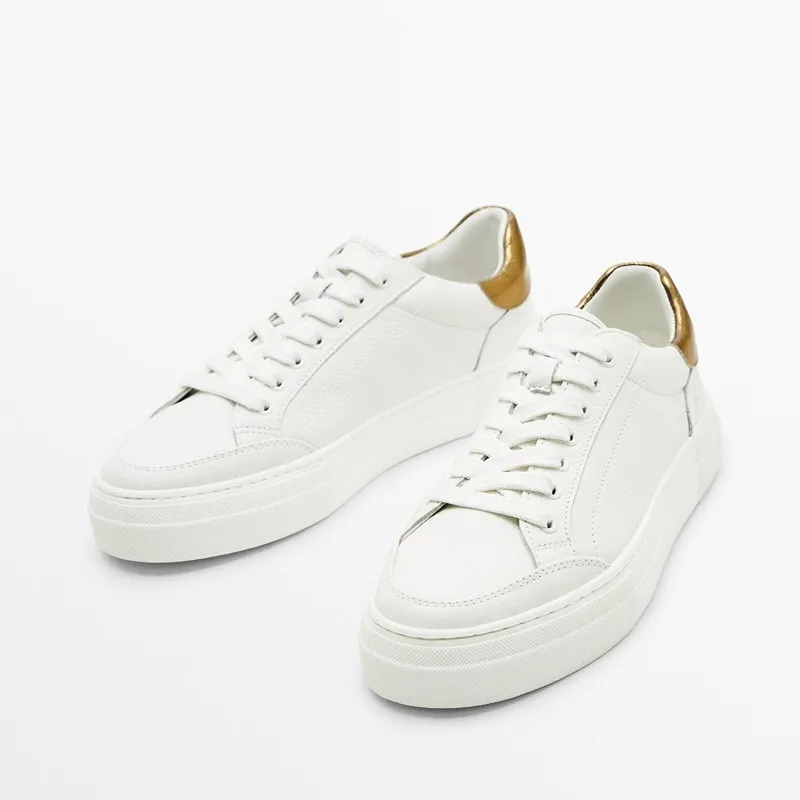 Genuine Leather Women Sneakers Casual Shallow Lace Up