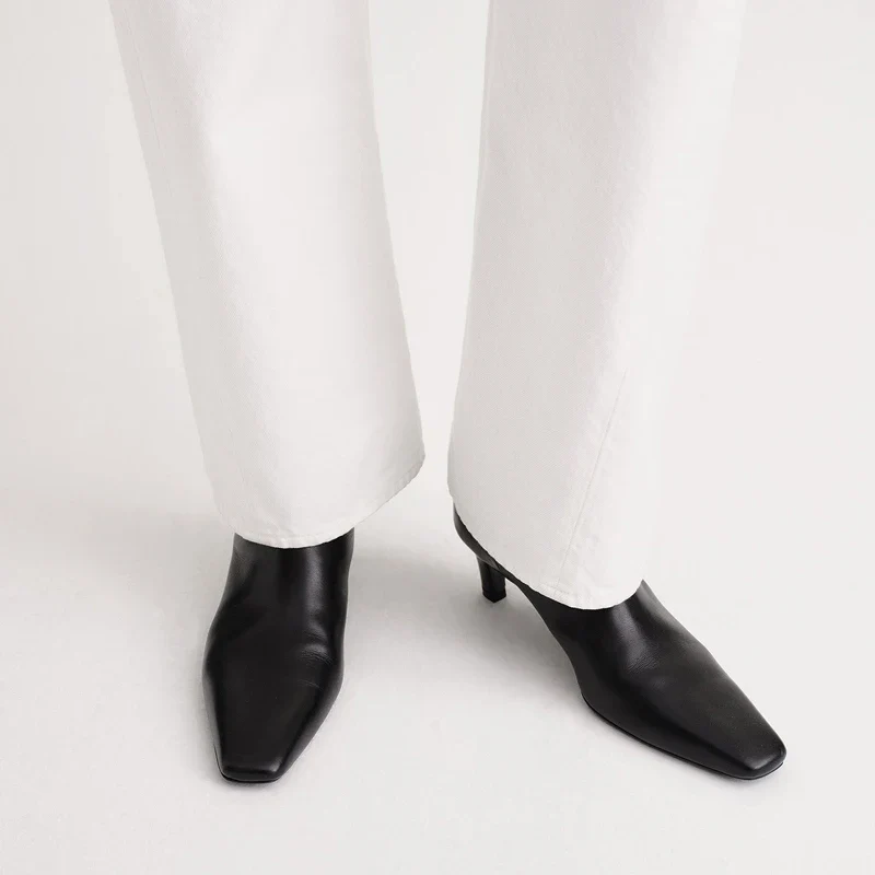 Genuine Leather Women Boots Square Toe