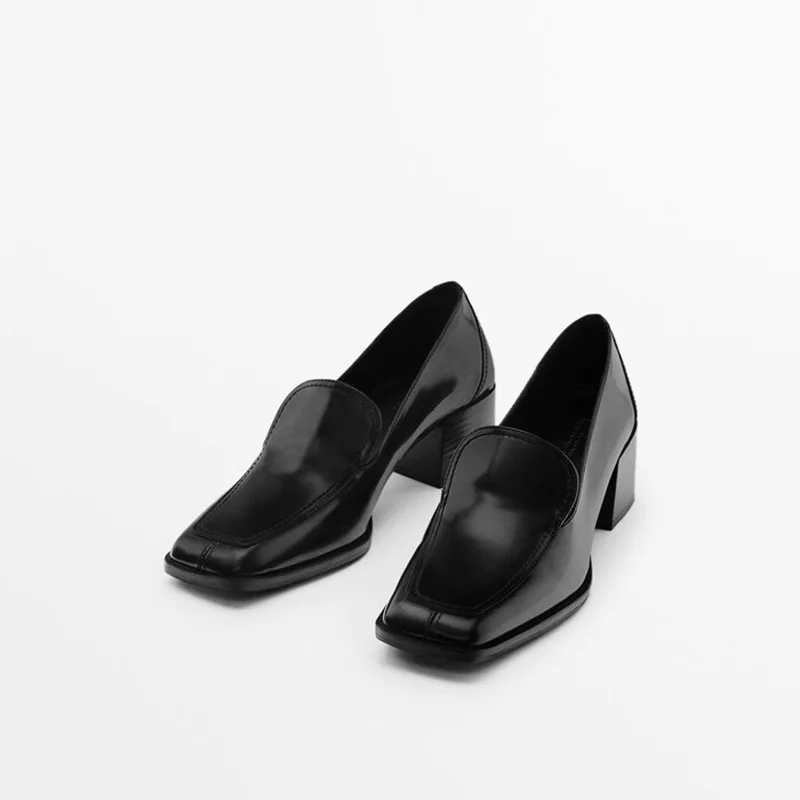 Genuine Leather High Heels Women Pumps Square Toe