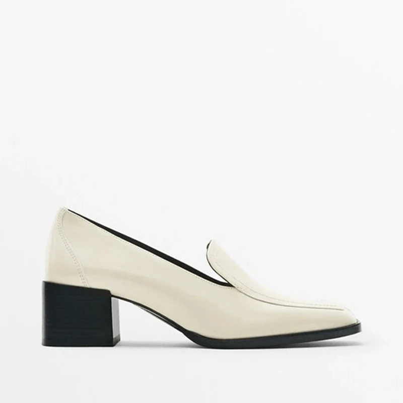 Genuine Leather High Heels Women Pumps Square Toe