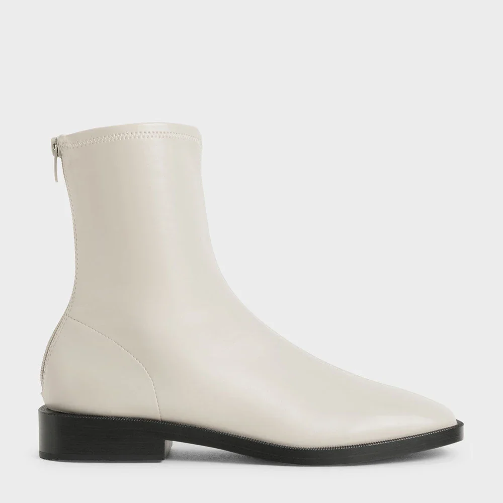 Black Leather Women Sock Boots Zipper Pointed Toe