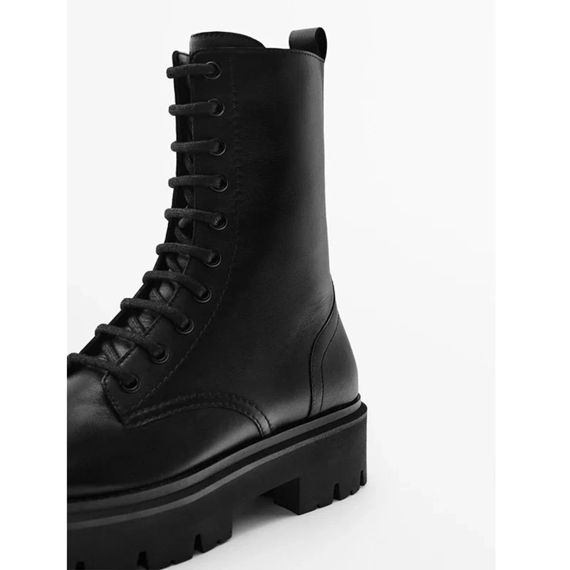 Genuine Leather Ankle Boots For Women Lace Up