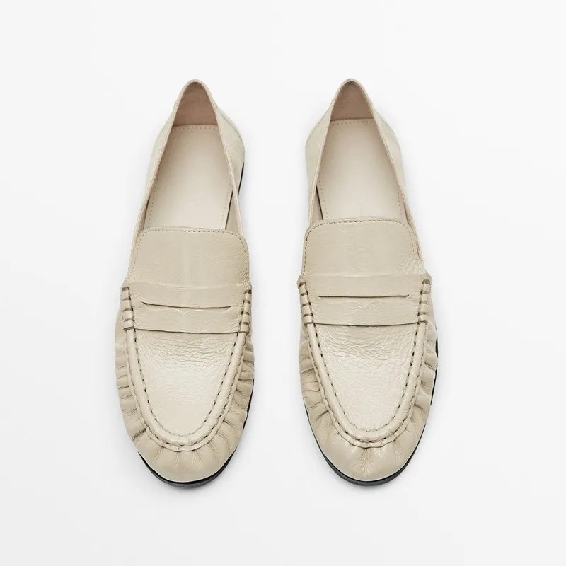 Genuine Leather Women Loafers Casual Slip On Shoes