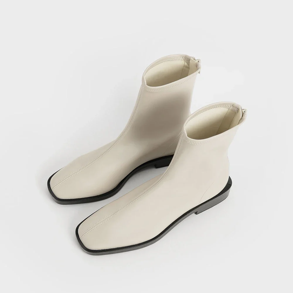 Black Leather Women Sock Boots Zipper Pointed Toe