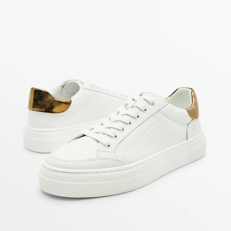 Genuine Leather Women Sneakers Casual Shallow Lace Up