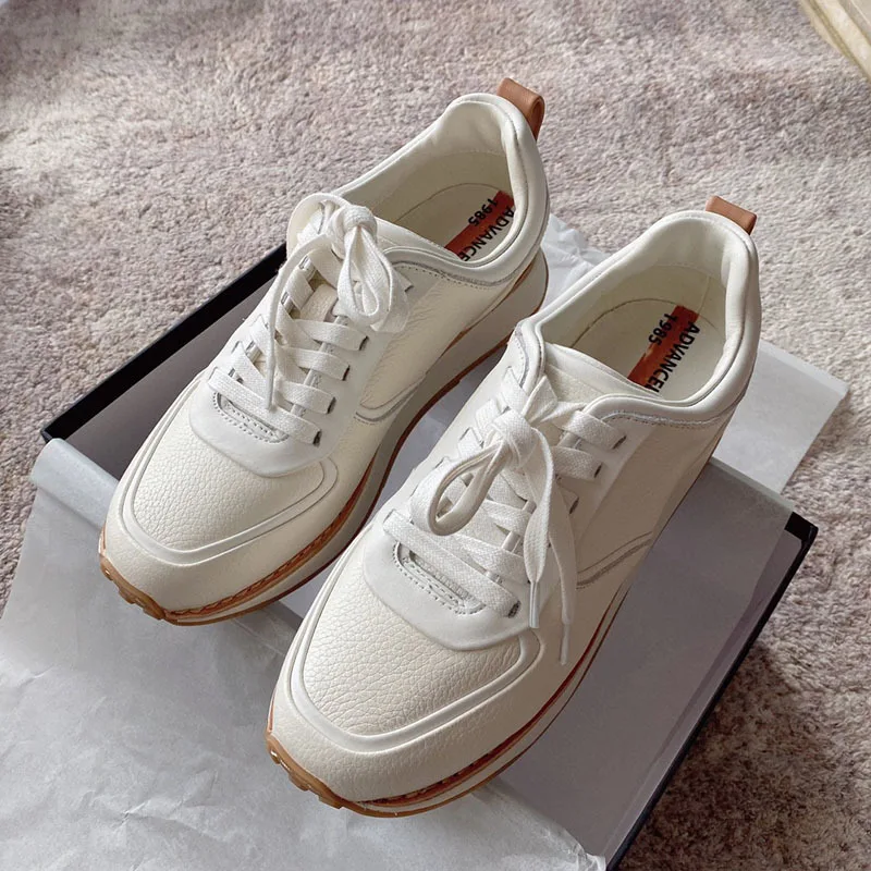 Genuine Leather Women Flat Sneakers