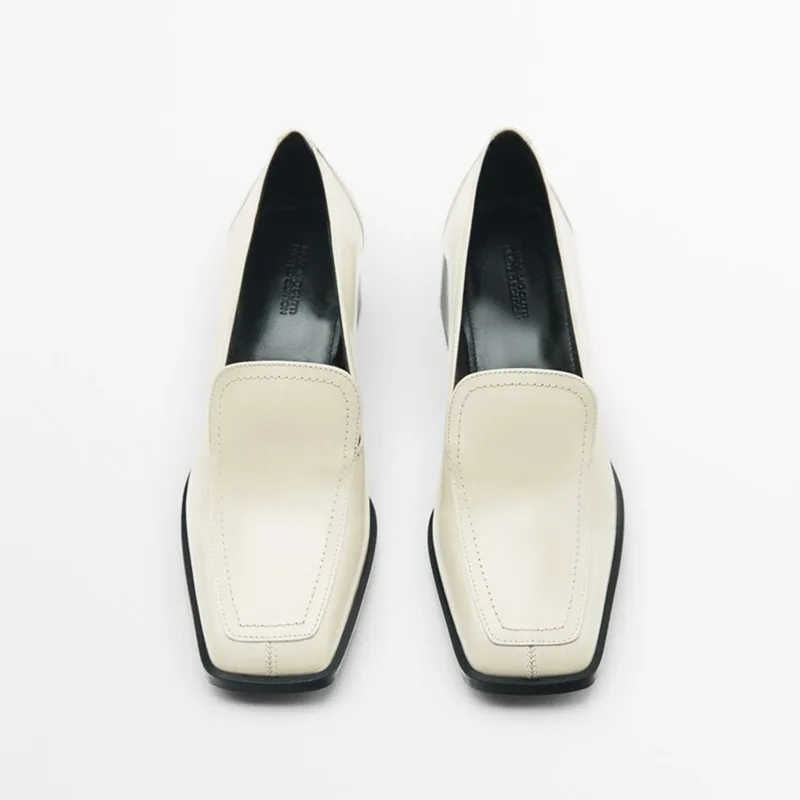 Genuine Leather High Heels Women Pumps Square Toe