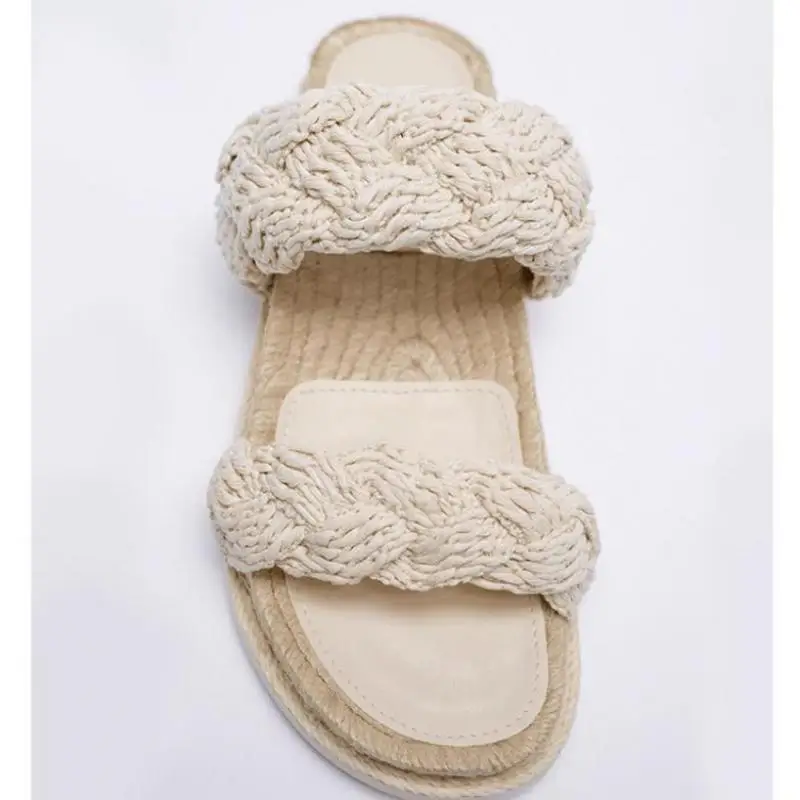 Women Thick-soled Straw Flat Platform Slippers
