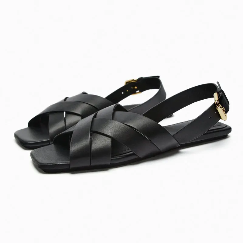 Open Toe Flat Slippers Buckle Strap Gladiator Sandalias