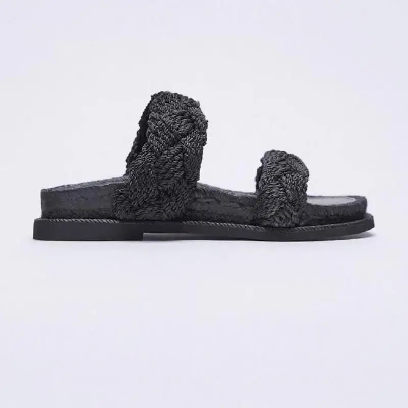 Women Thick-soled Straw Flat Platform Slippers