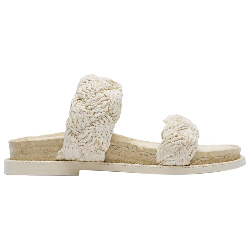 Women Thick-soled Straw Flat Platform Slippers