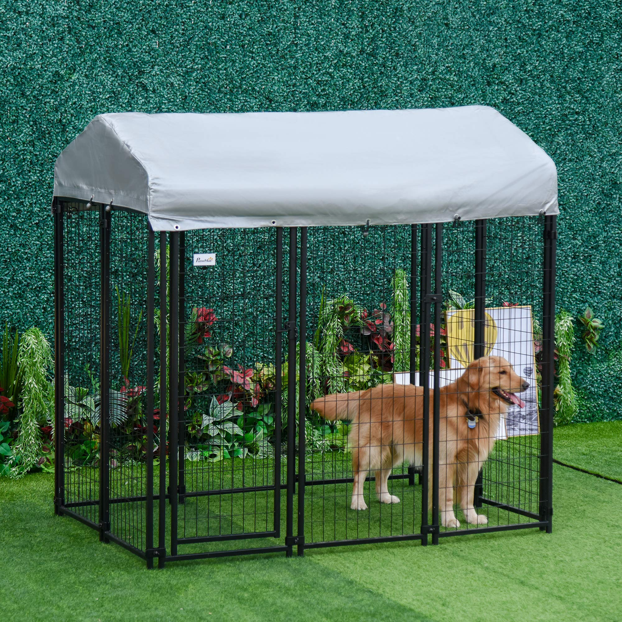6'x4'x6' Large Dog Kennel Outdoor Steel Fence with UV-Resistant Cloth Roof & Secure Lock