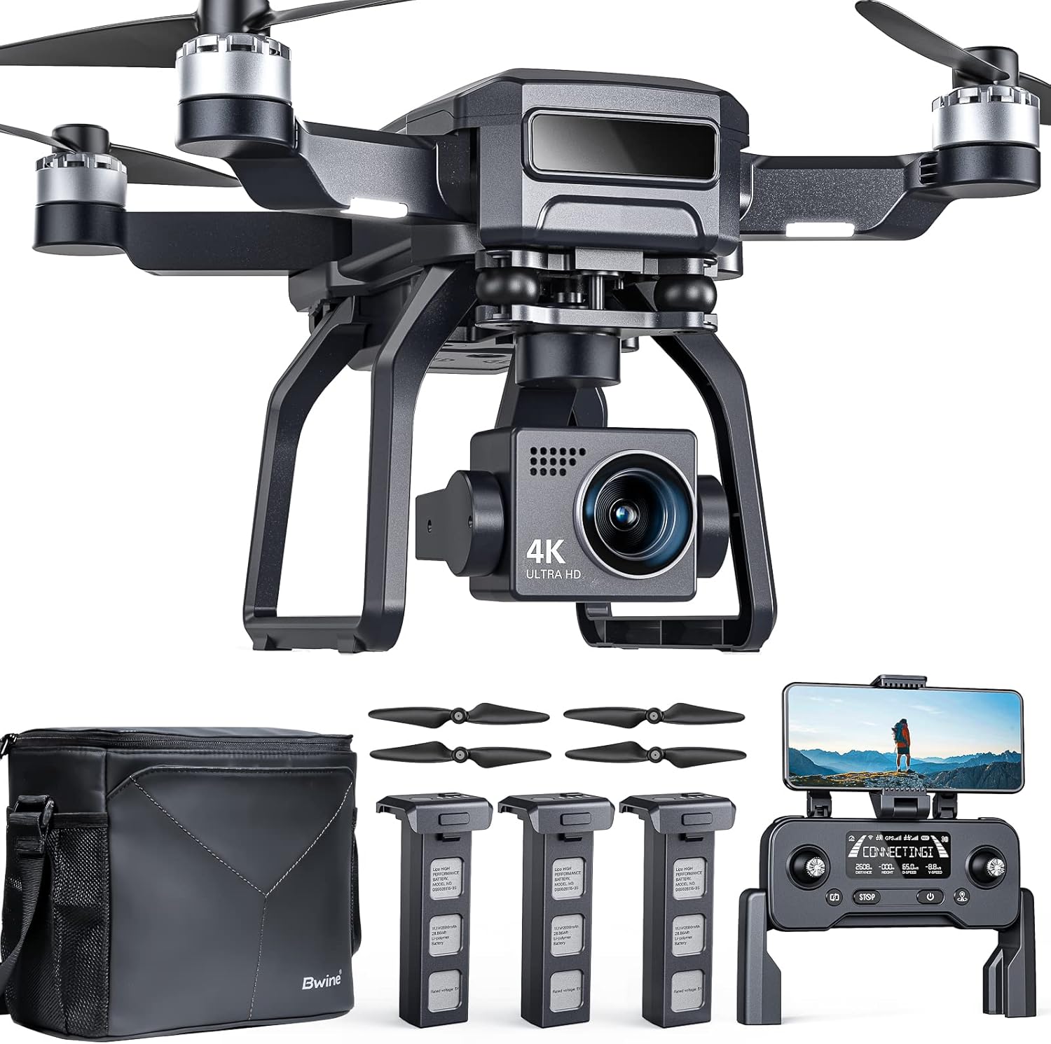 Bwine F7 GPS Drones with Camera for Adults 4K Night Vision, 3-Aix Gimbal, 2Mile Long Range, 75Mins Flight Time Professional Drone with 3 Battery