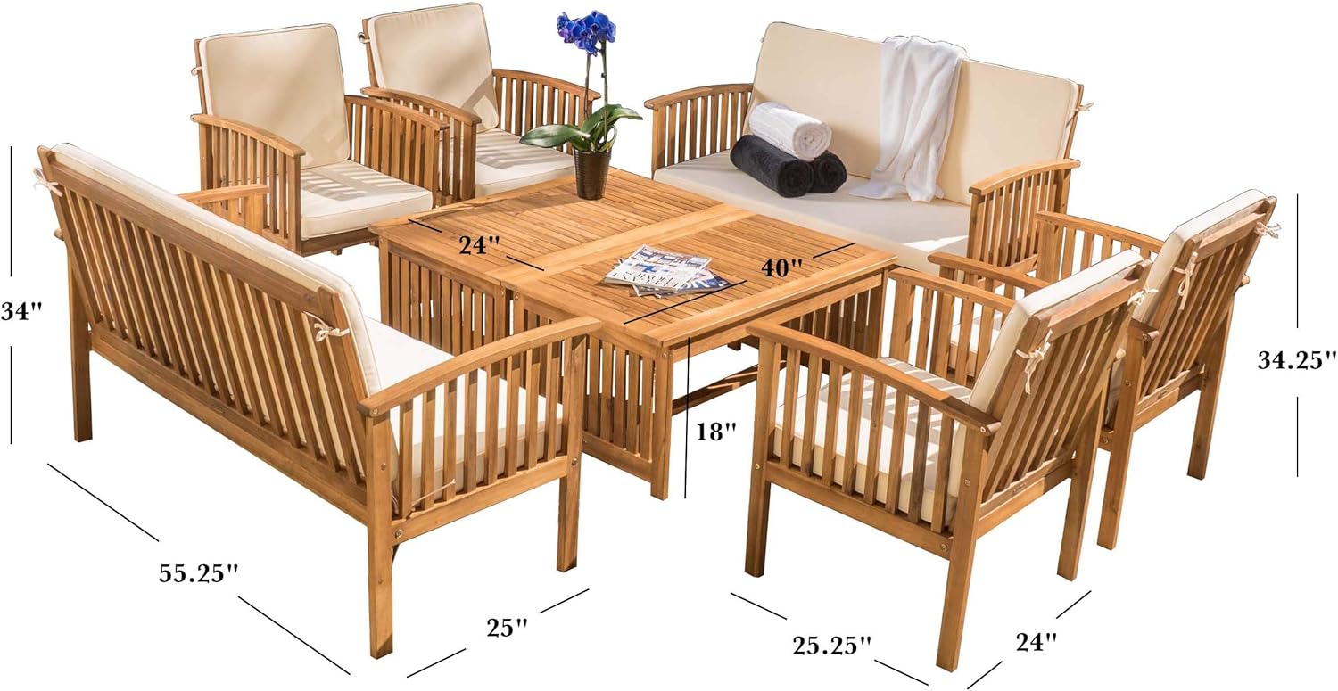 Carolina Acacia Wood Outdoor Sofa Seating 8-Pcs Set in Brown Patina