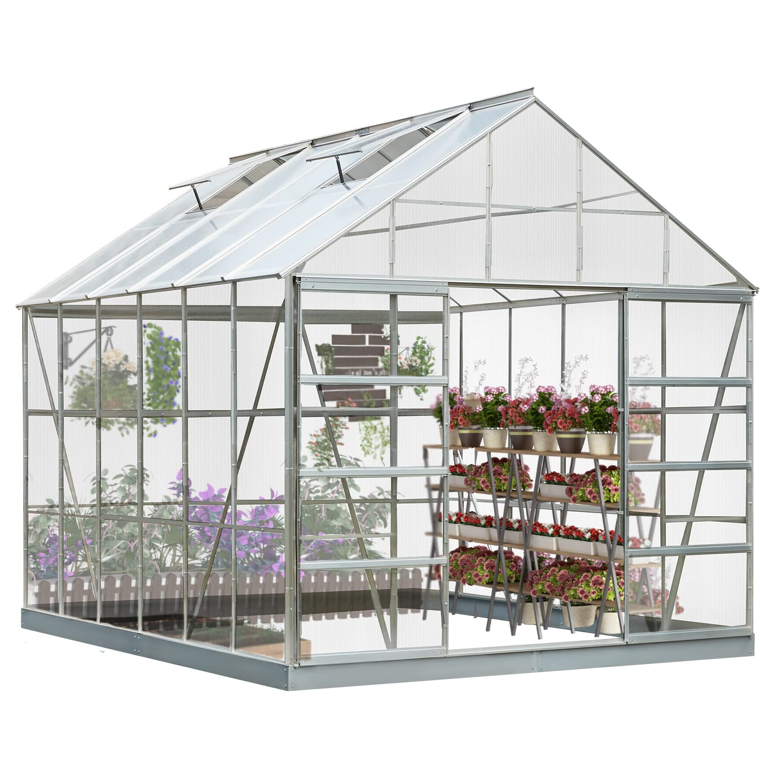 12'x10'x10.3' Outdoor Walk-in Hobby Greenhouse for Plants, Polycarbonate Aluminum Green House