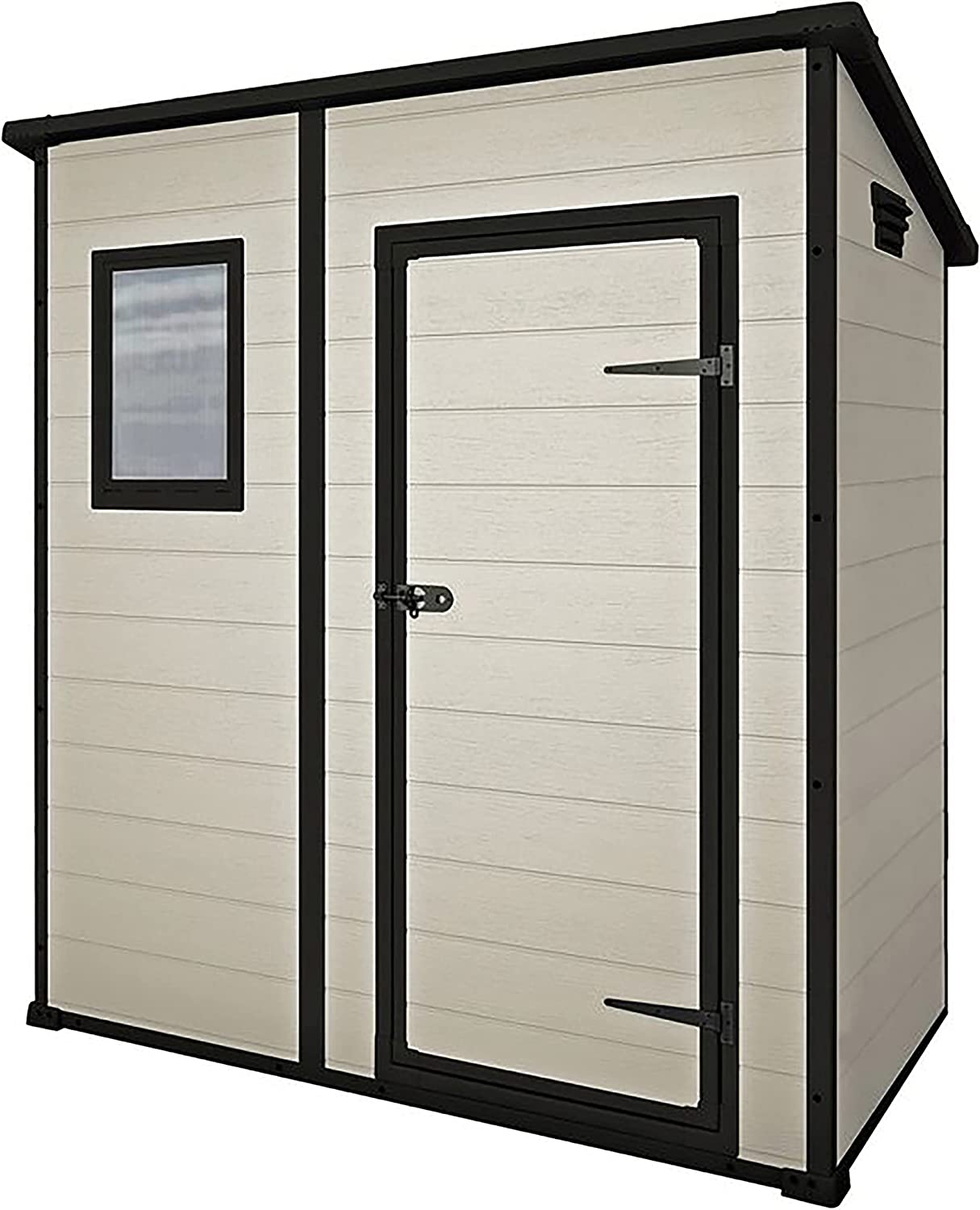 Keter Manor Outdoor Pent Single Door Garden Storage Shed 6 x 4ft Beige Brown Wood Effect Fade Free All Weather Resistant Safe