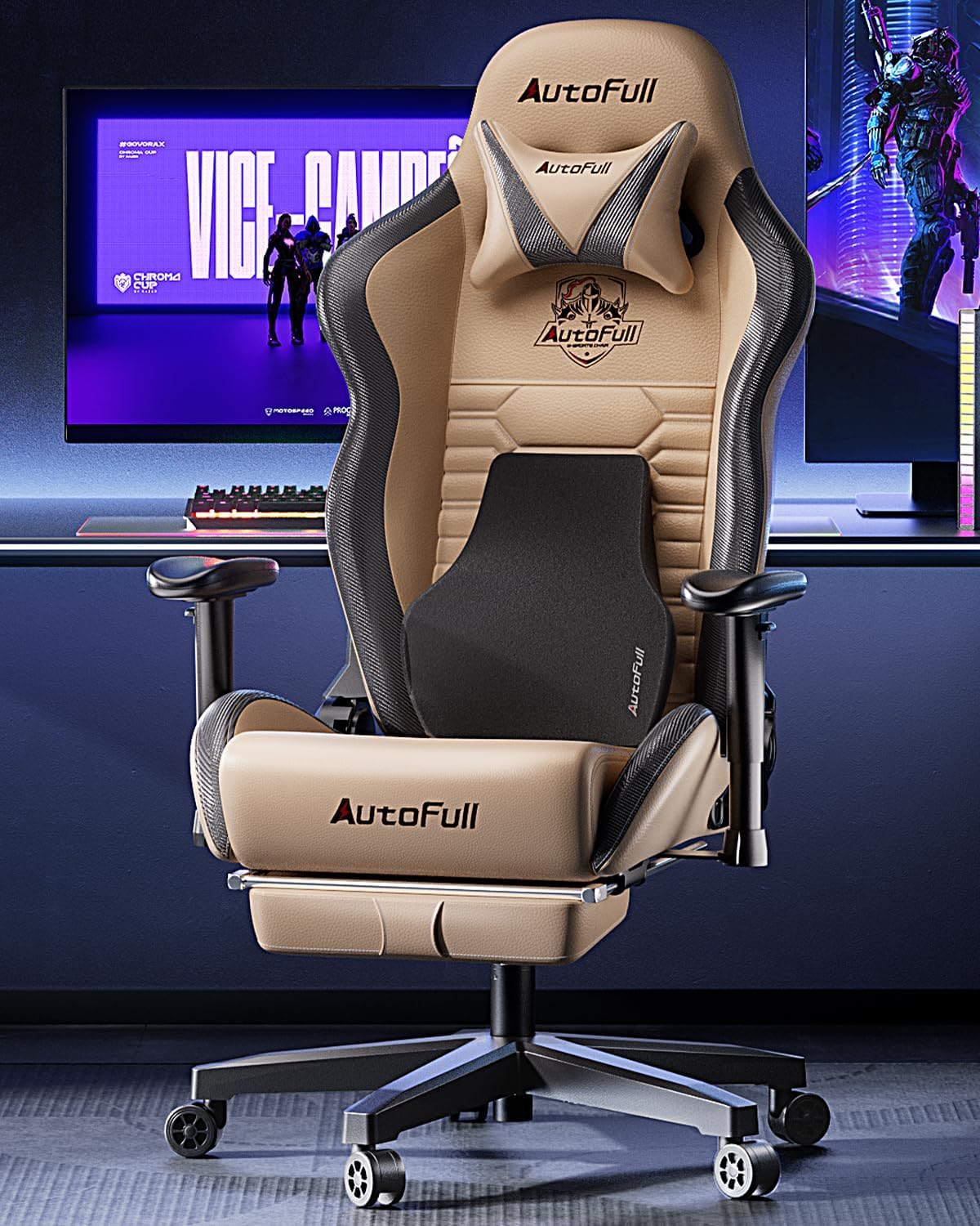 AutoFull C3 Gaming Chair, Racing Style Gaming Chair with Ergonomic Lumbar Support,Adjustable High Back PU Leather PC Chair with Footrest