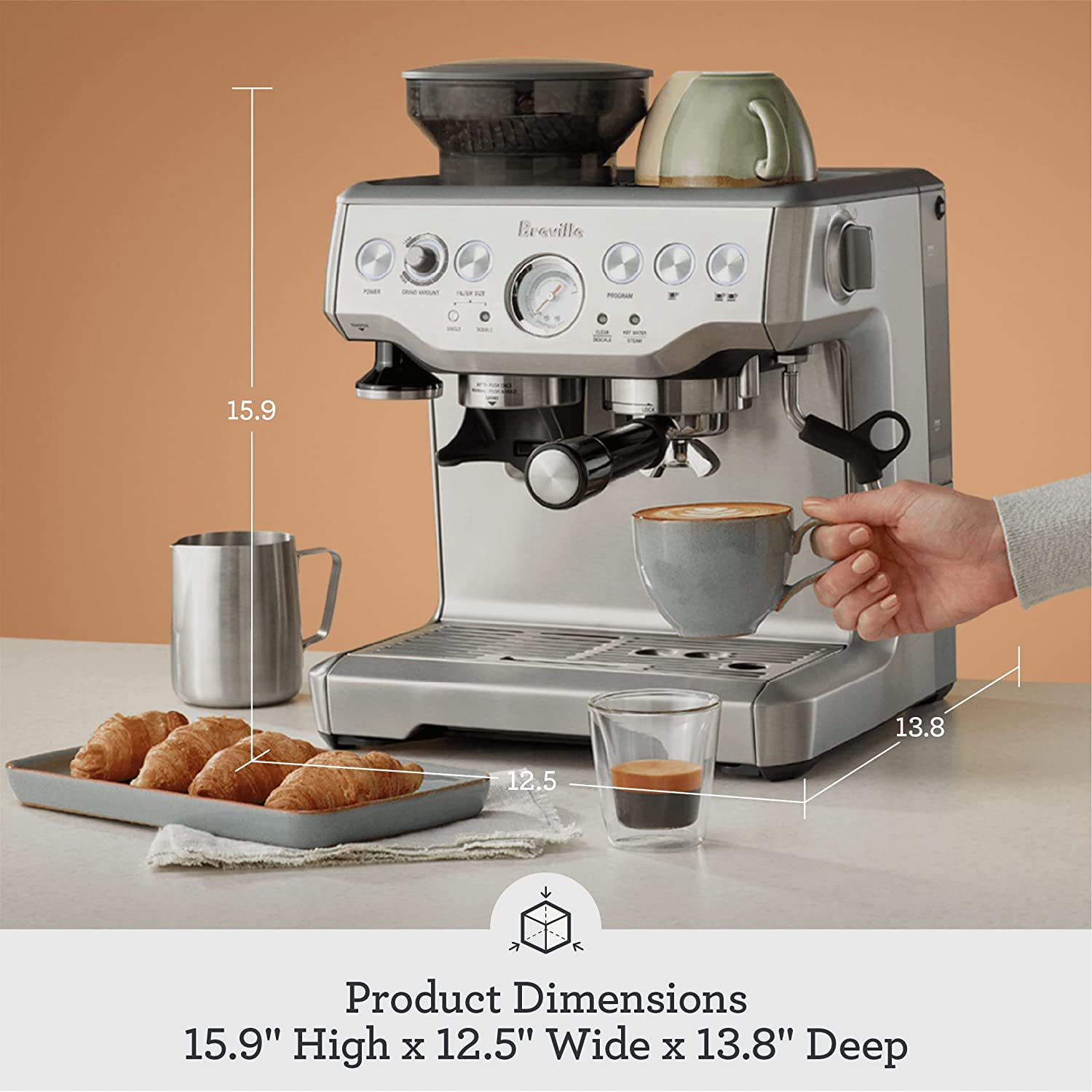 Breville Barista Express Espresso Machine, Brushed Stainless Steel, BES870XL