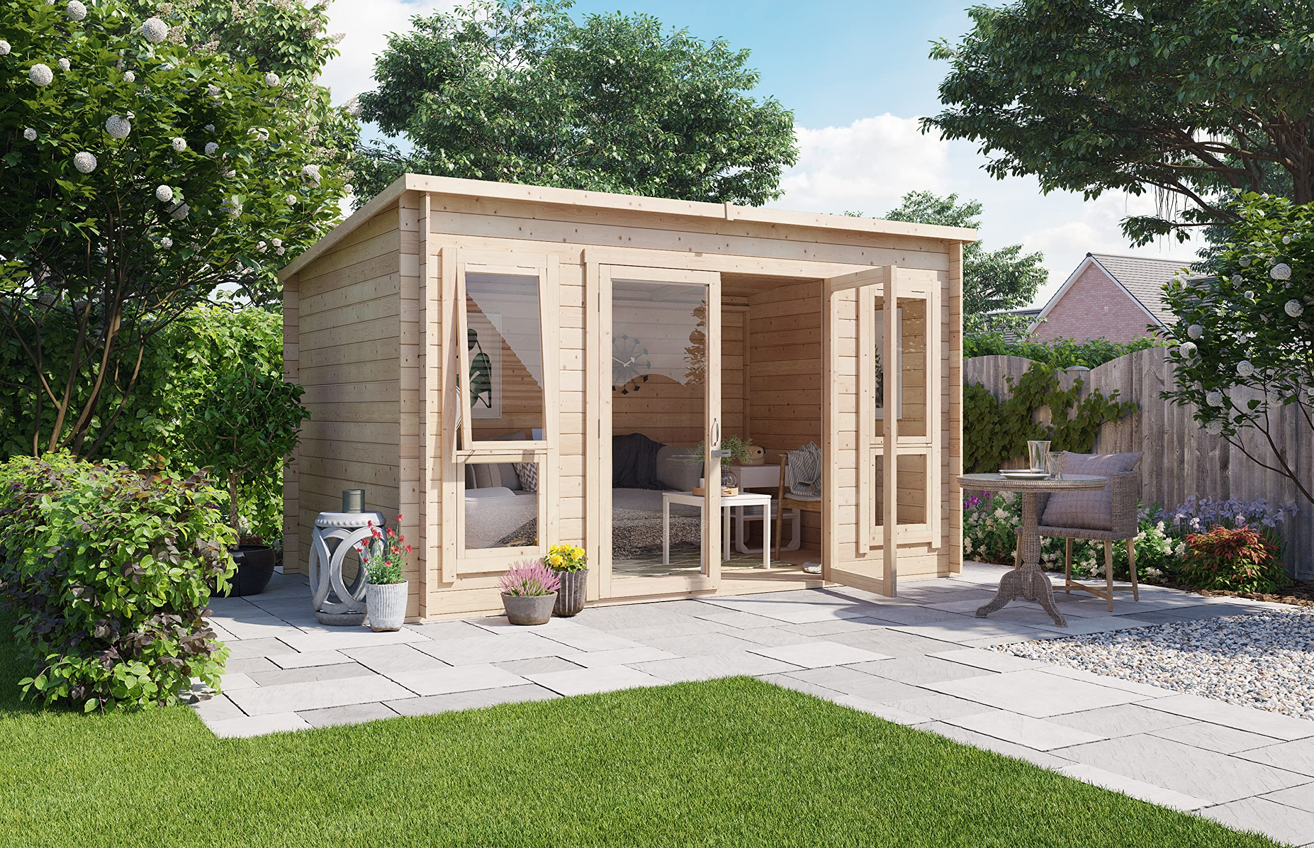 12x8 Log Cabin Summerhouse Garden Office Studio Modern Pent Carmen Outdoor Room