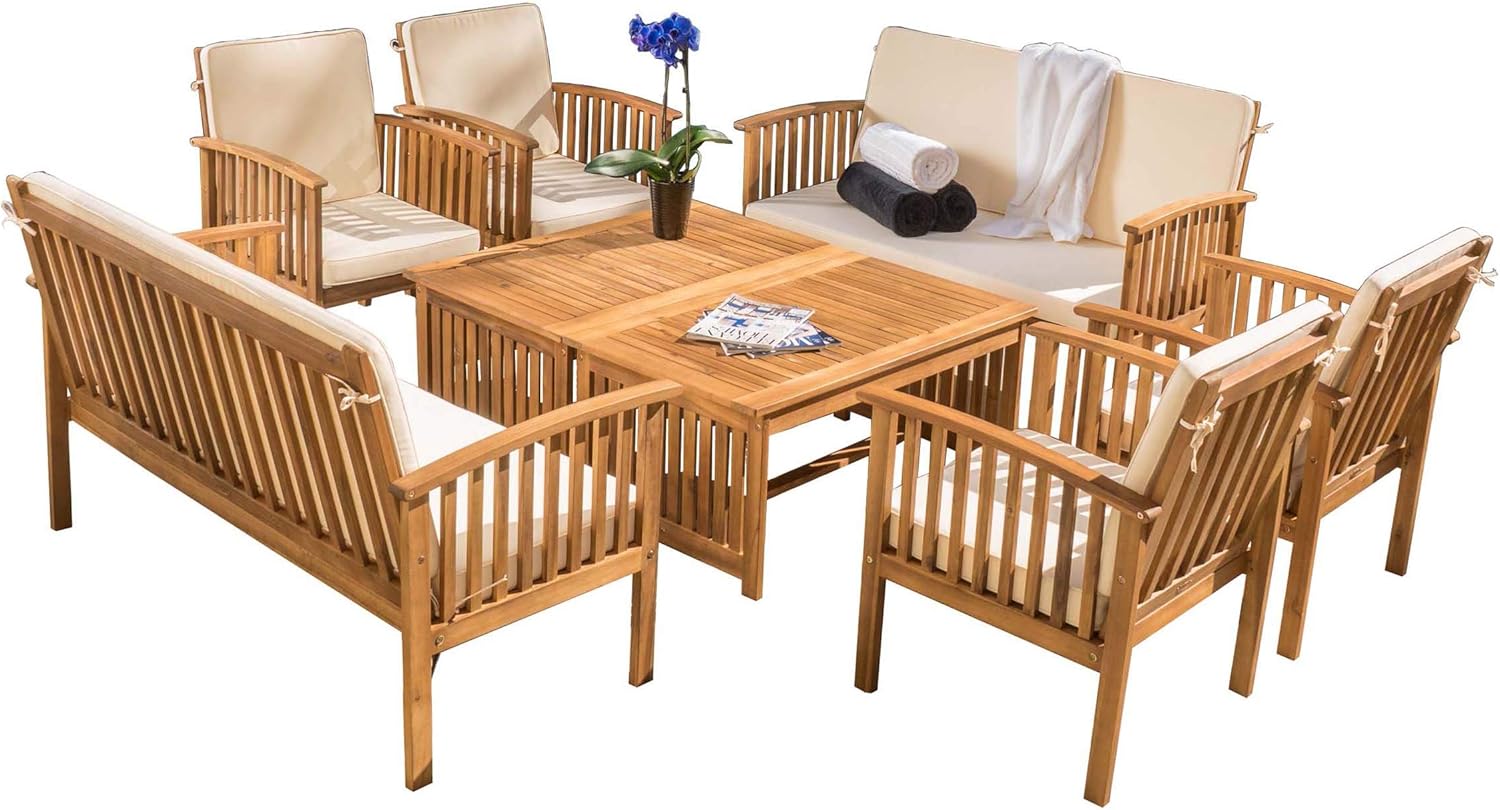Carolina Acacia Wood Outdoor Sofa Seating 8-Pcs Set in Brown Patina