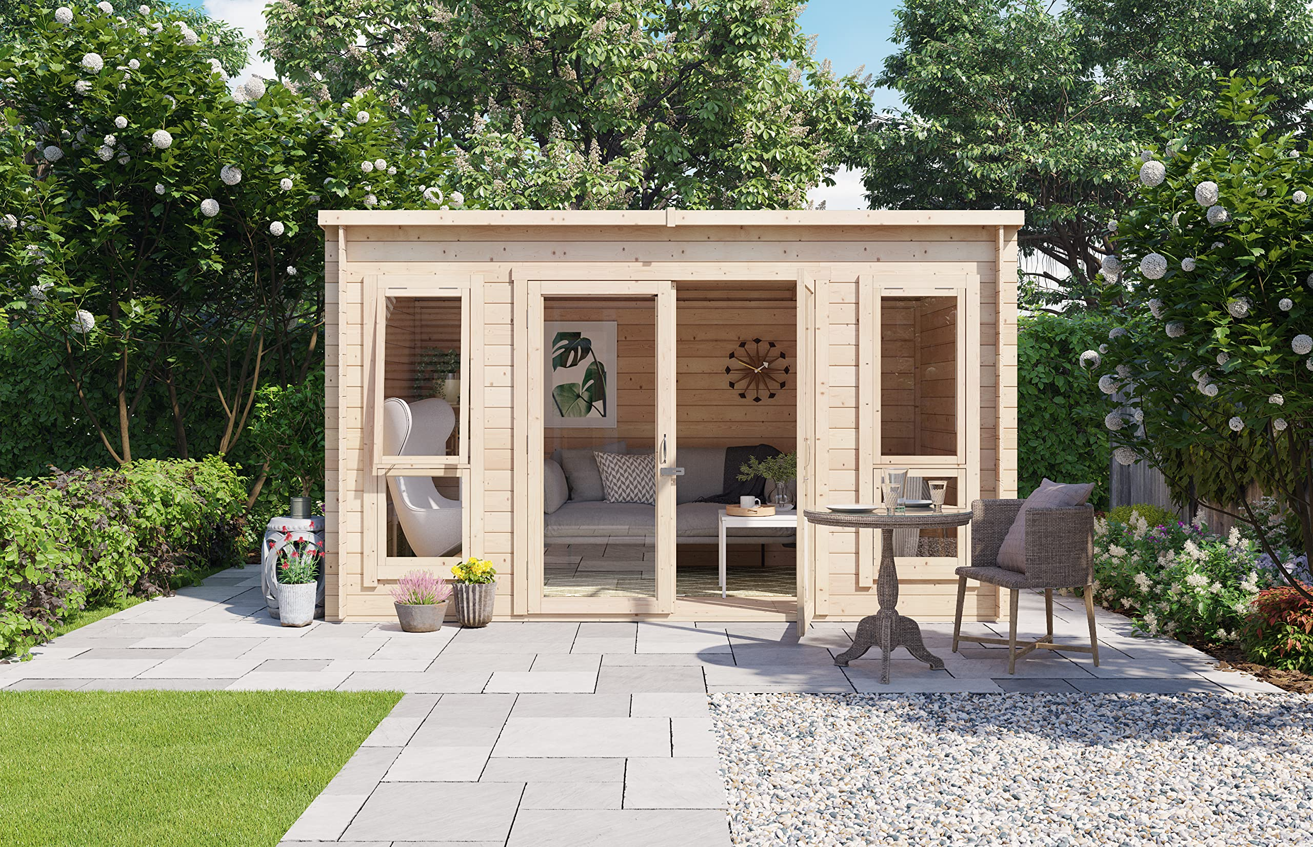 12x8 Log Cabin Summerhouse Garden Office Studio Modern Pent Carmen Outdoor Room