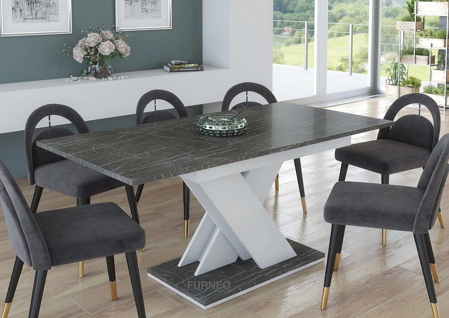 Furneo Modern Dining Table Only Extendable 120-160cm