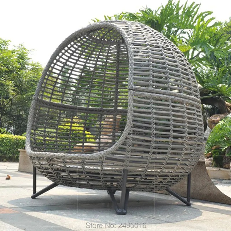 【Home&Garden】Metal frame with Wicker Patio Sunbed,outdoor Daybed for poolside,garden