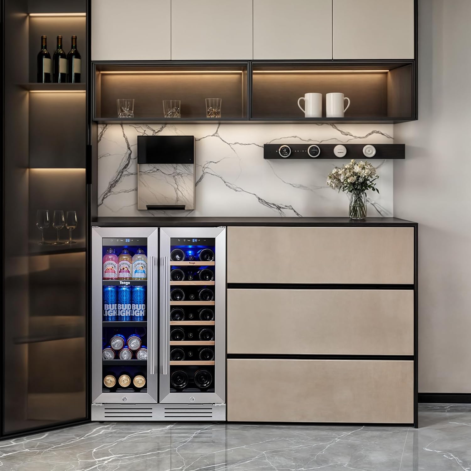Yeego Wine and Beverage Refrigerator - 24 Inch Dual Zone Wine Fridge