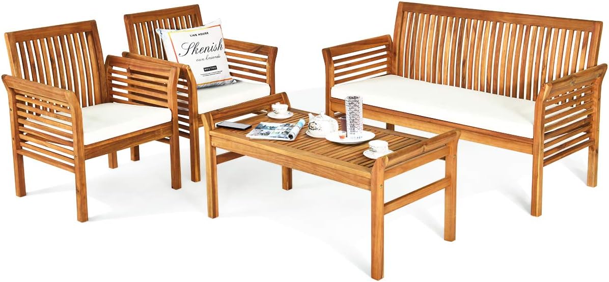 Tangkula 4 Piece Outdoor Acacia Wood Sofa Set