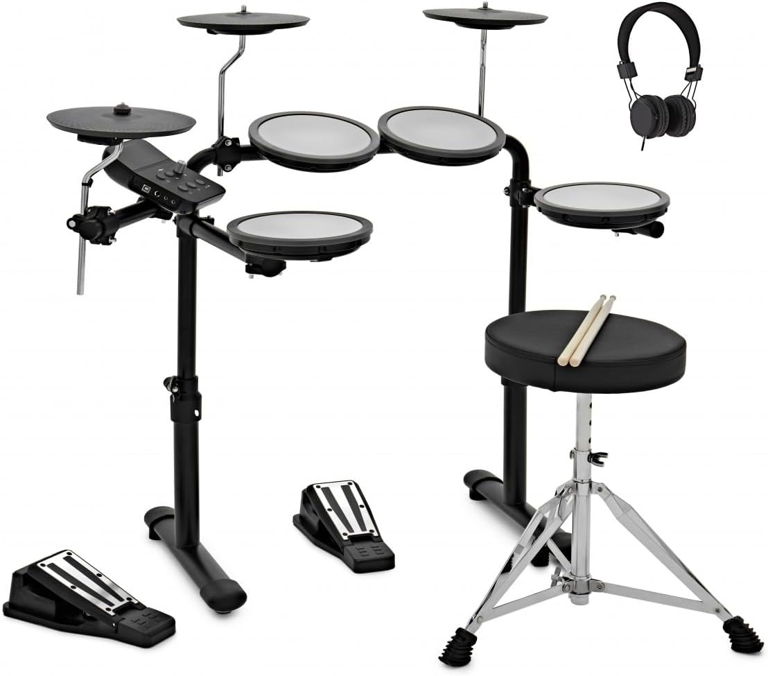 VISIONDRUM Compact Mesh Electronic Drum Set with Headphones and Stool for Kids & Adults by Gear4music