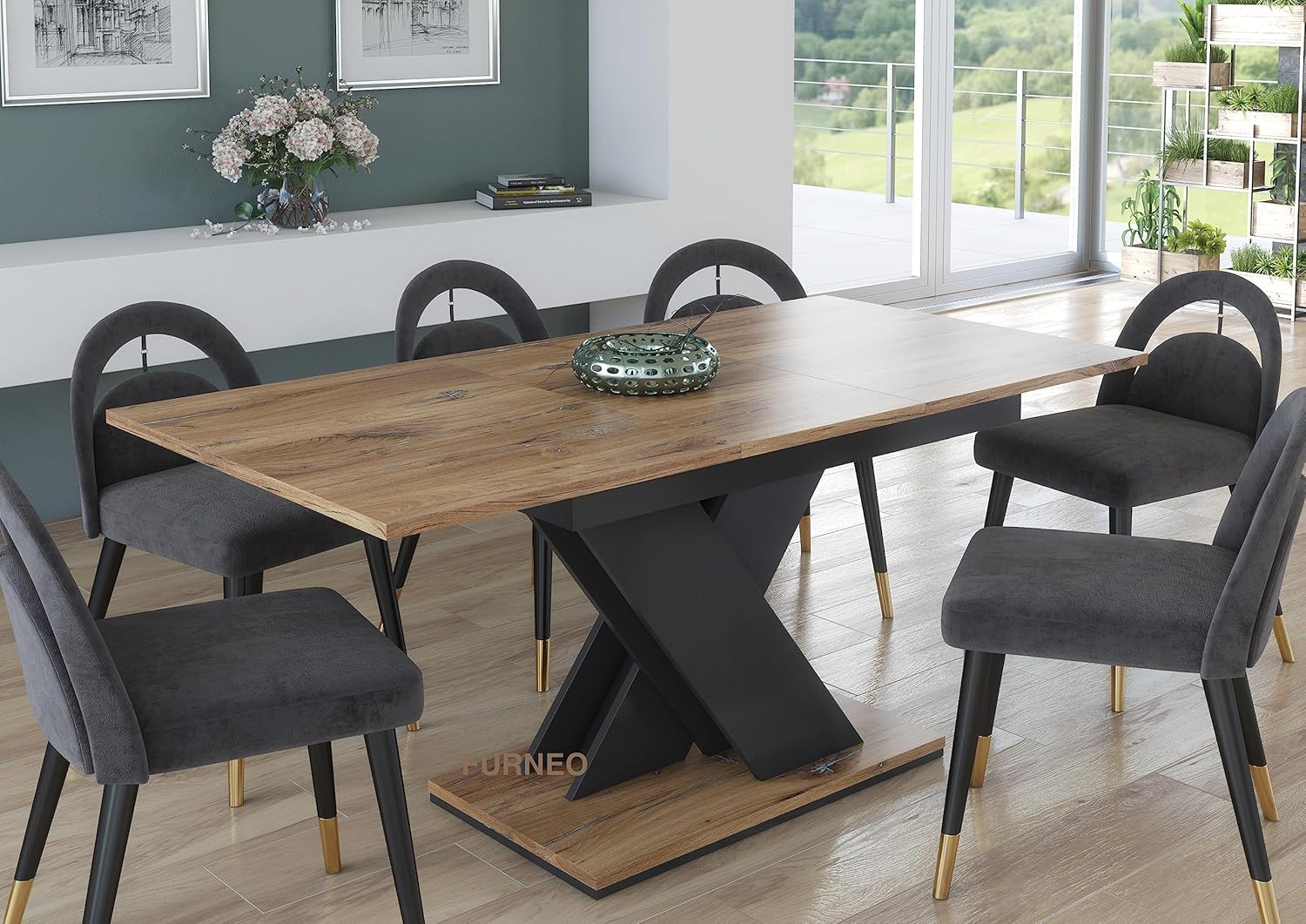 Furneo Modern Dining Table Only Extendable 120-160cm