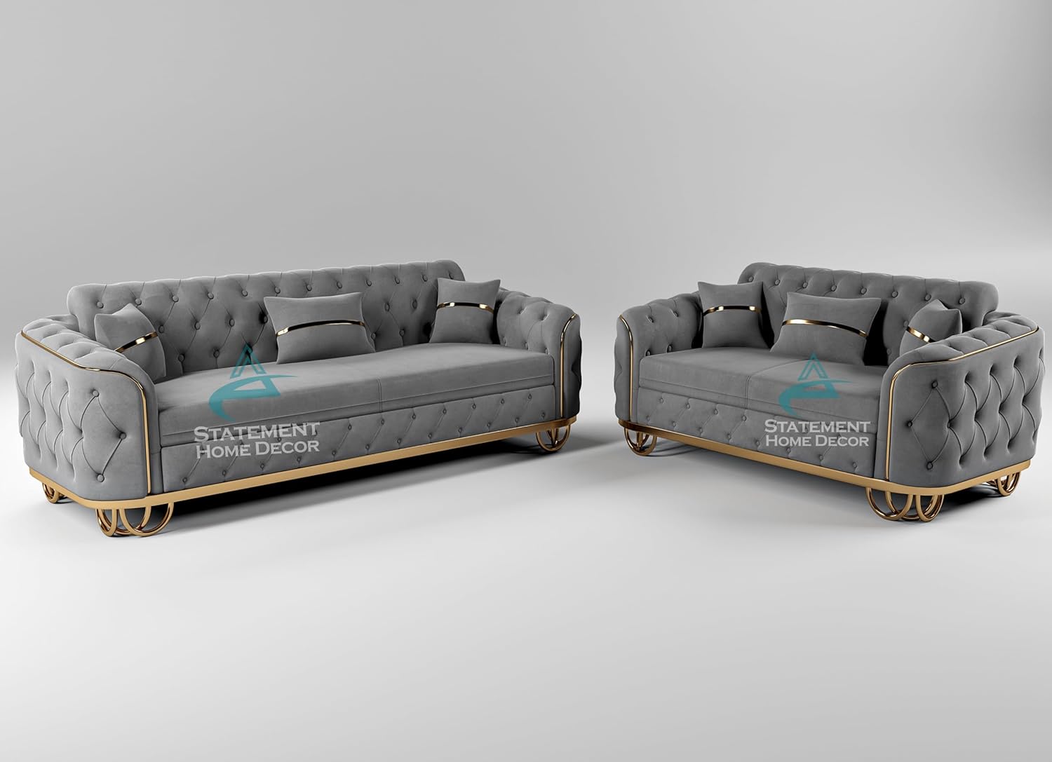 Dark Grey Plush Velvet Sofa, 2 Seater+3 Seater Sofa, 5 Seater Couch Living Room Sofa